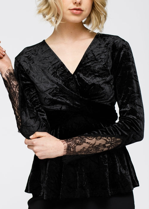 Women's Velvet Wrap Peplum Top