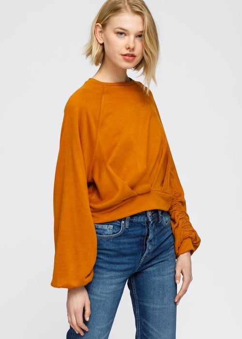 Women's Crewneck Ruched Sleeve Sweatshirt