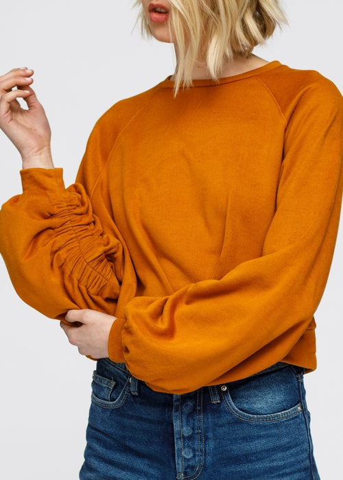 Women's Crewneck Ruched Sleeve Sweatshirt