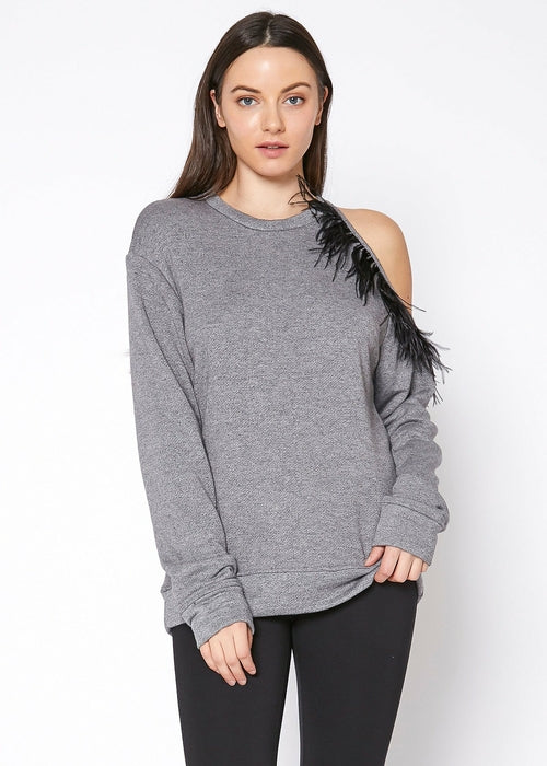 Women's One Shoulder Feather Sweatshirt Top