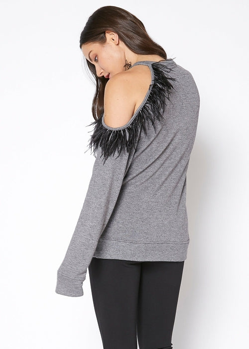 Women's One Shoulder Feather Sweatshirt Top