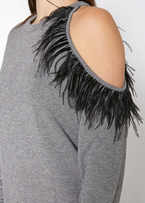 Women's One Shoulder Feather Sweatshirt Top