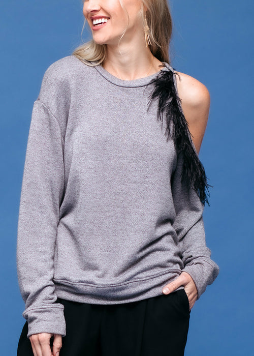 Women's One Shoulder Feather Sweatshirt Top