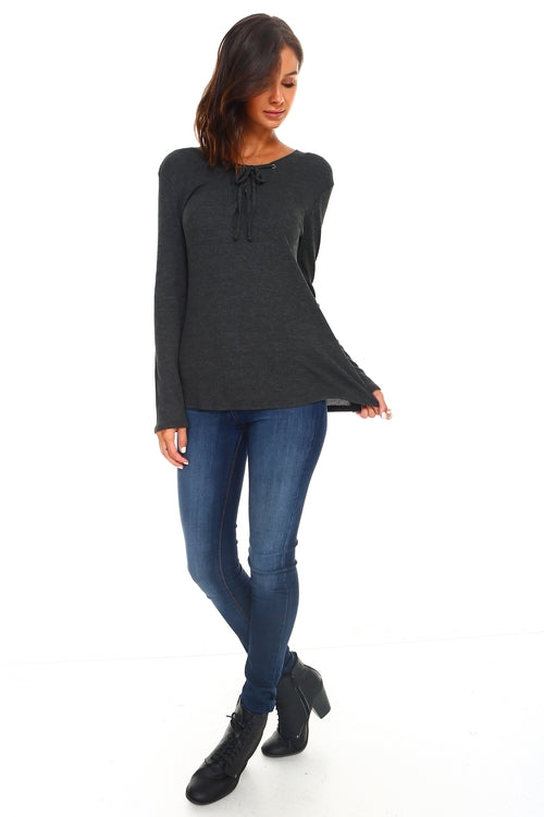 Women's Lace Up Long Sleeve Top