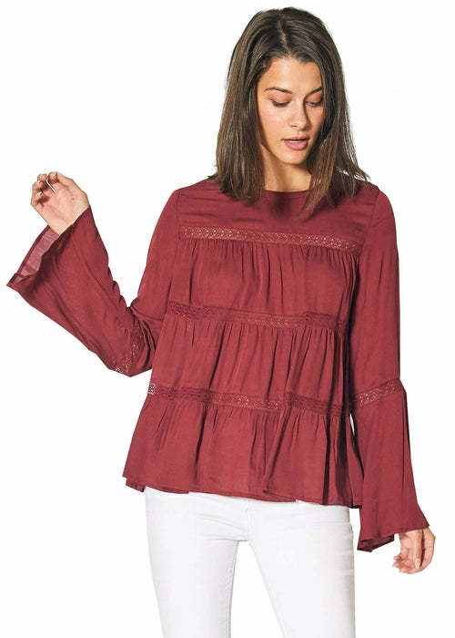 Bell Sleeve Tiered Top in Red Cordovan