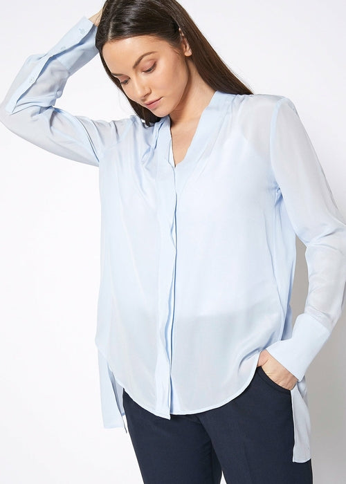 Women's Sheer Placket Hi Lo Top