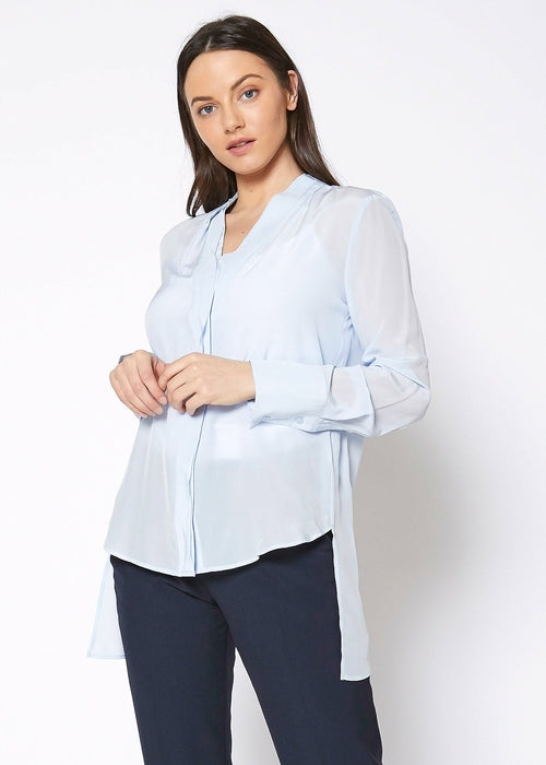 Women's Sheer Placket Hi Lo Top