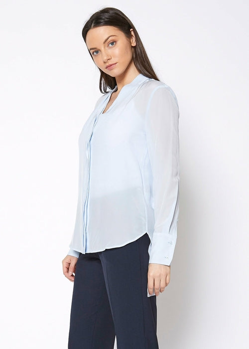 Women's Sheer Placket Hi Lo Top