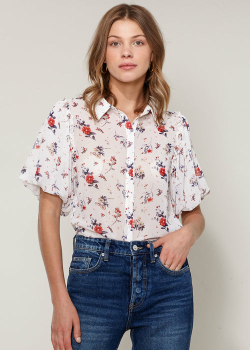 Women's Soft Flower Bell Sleeve Shirt Top