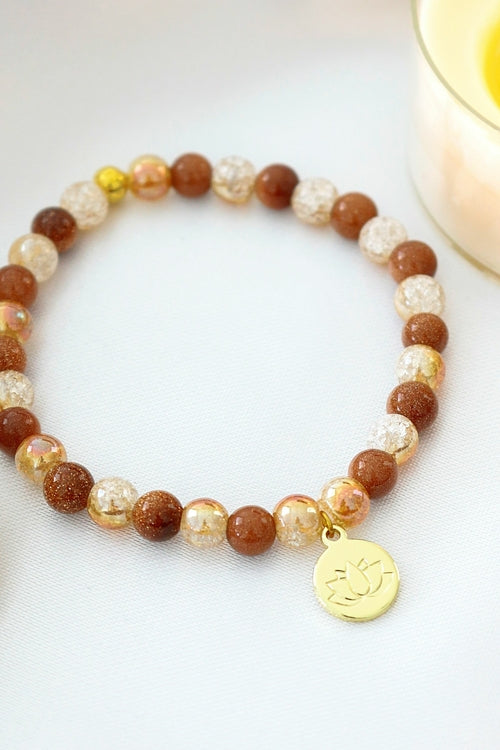 Goldstone Elastic Bracelet | 24K Lotus Flower Charm