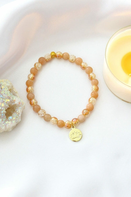 Sunstone Elastic Bracelet | 24K Lotus Flower Charm