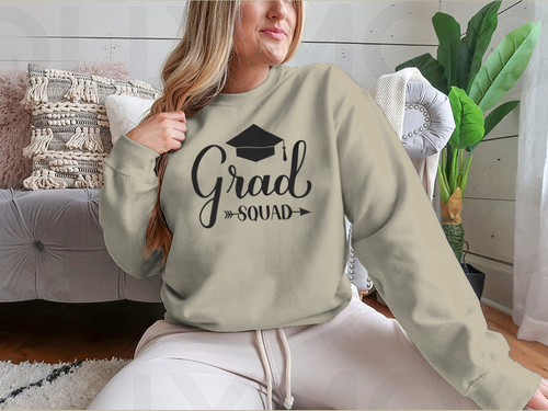 Grad Squad Calligraphy With Graduation Cap Design for Sweatshirt