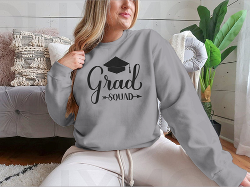 Grad Squad Calligraphy With Graduation Cap Design for Sweatshirt